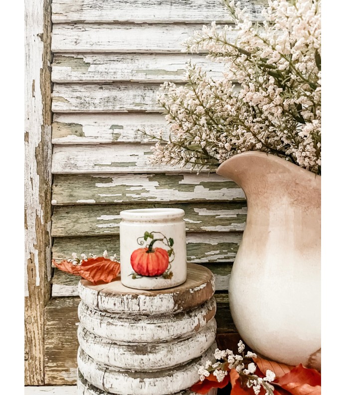 Antique Ironstone 4oz. Crock w/ Pumpkin transfer - FALL 